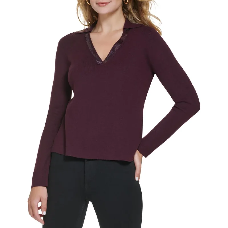 Noble And Elegant Calvin Klein Womens Sequined Collared V-Neck Sweater
