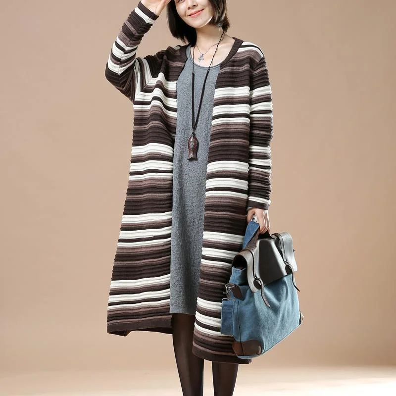 Fashion Concept Chocolate striped women long sweaters oversized knit cardigans