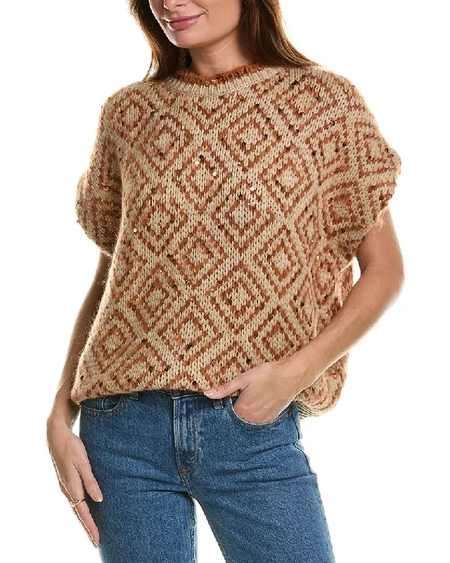 Embroidered Letters Brunello Cucinelli Wool, Cashmere & Silk-Blend Sweater
