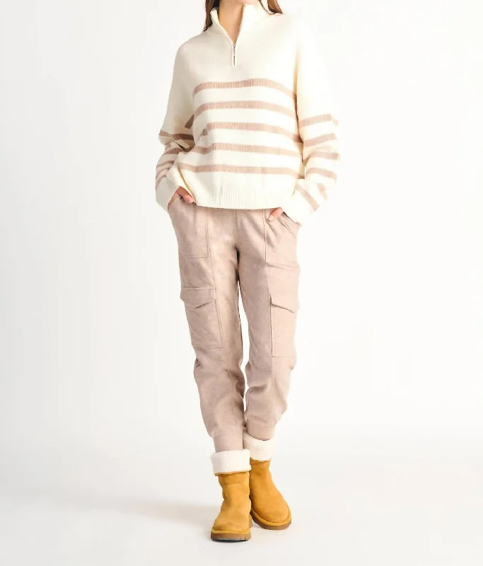 Exclusive Customization Half Zip Stripe Sweater In Natural
