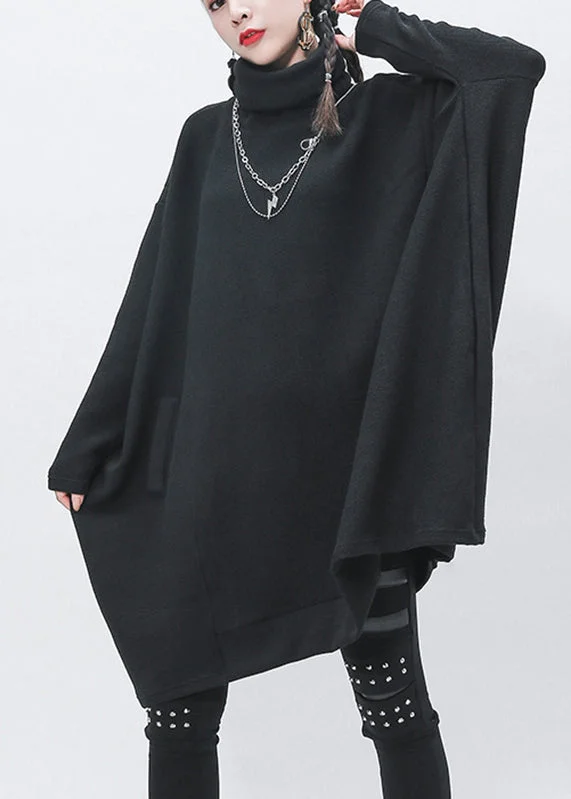 Beautiful Romance Elegant Black Turtleneck Patchwork Knit Sweaters Long Sleeve
