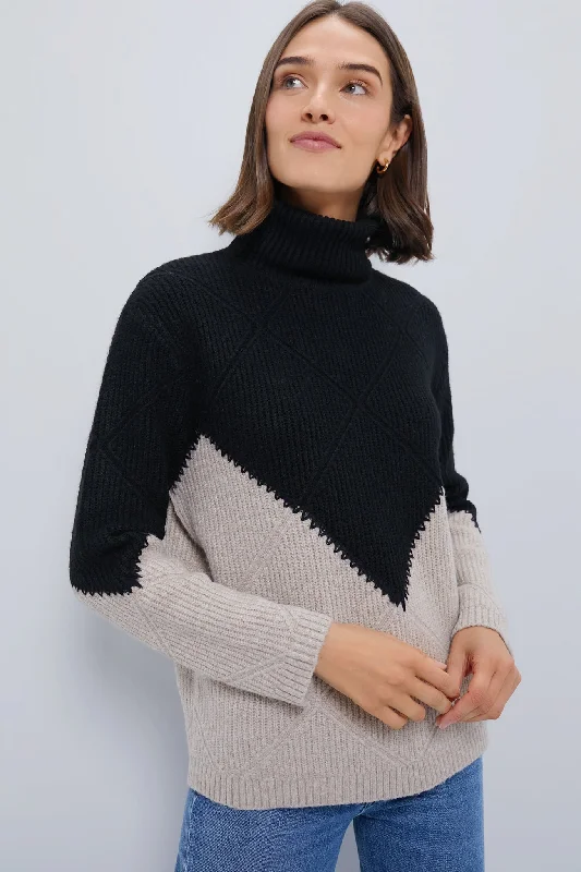Exquisite Details Black & Tan Diamond Demi Turtleneck