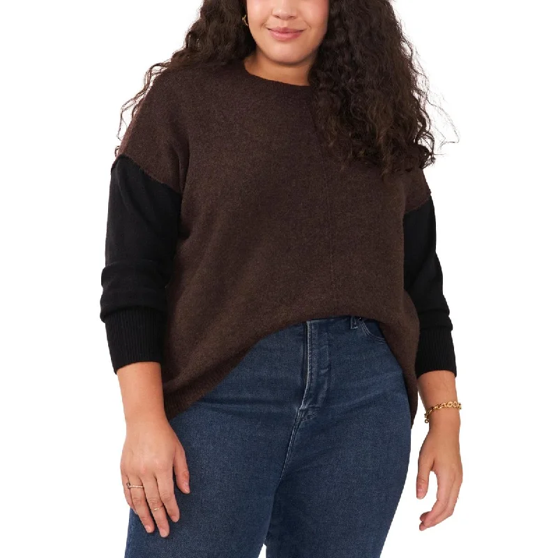 Celebrity Picks Vince Camuto Womens Plus Heathered Colorblock Crewneck Sweater