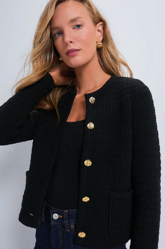Single-shoulder Neck Design Black Woven Maybourne Cardigan
