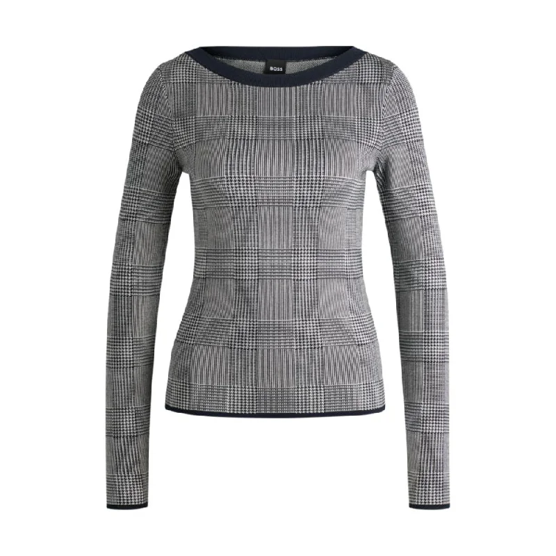 Fashionable And Versatile Wide-neck sweater in stretch jacquard