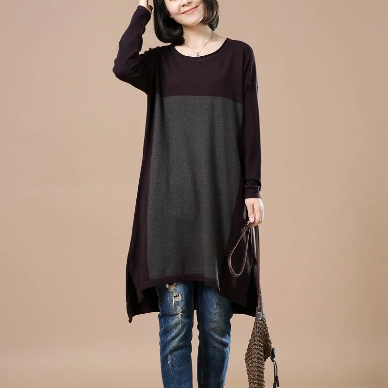 Fresh And Natural Dark purple plus size sweaters women knitwear