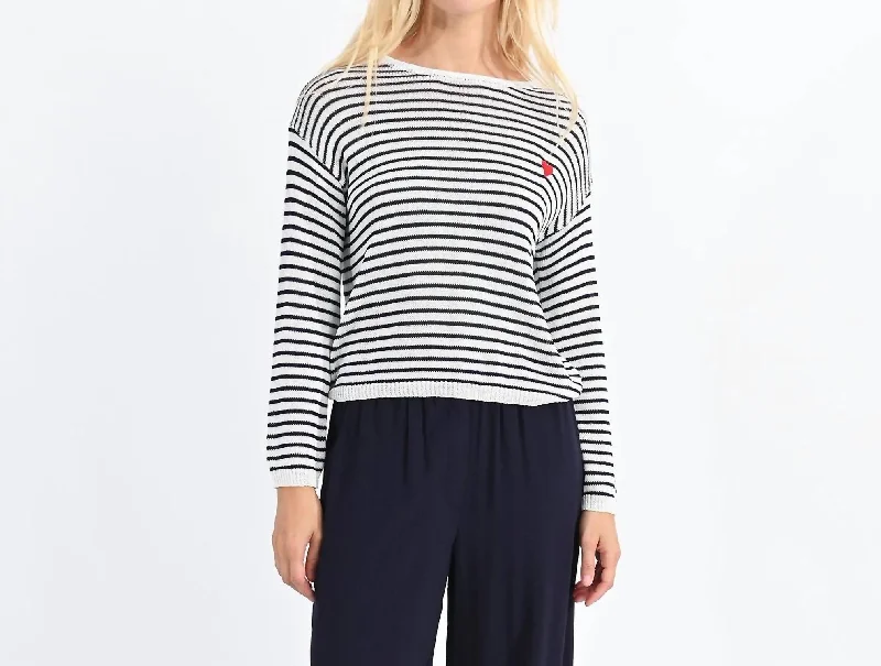 Elegant And Casual Stripe Knit Sweater In Navy