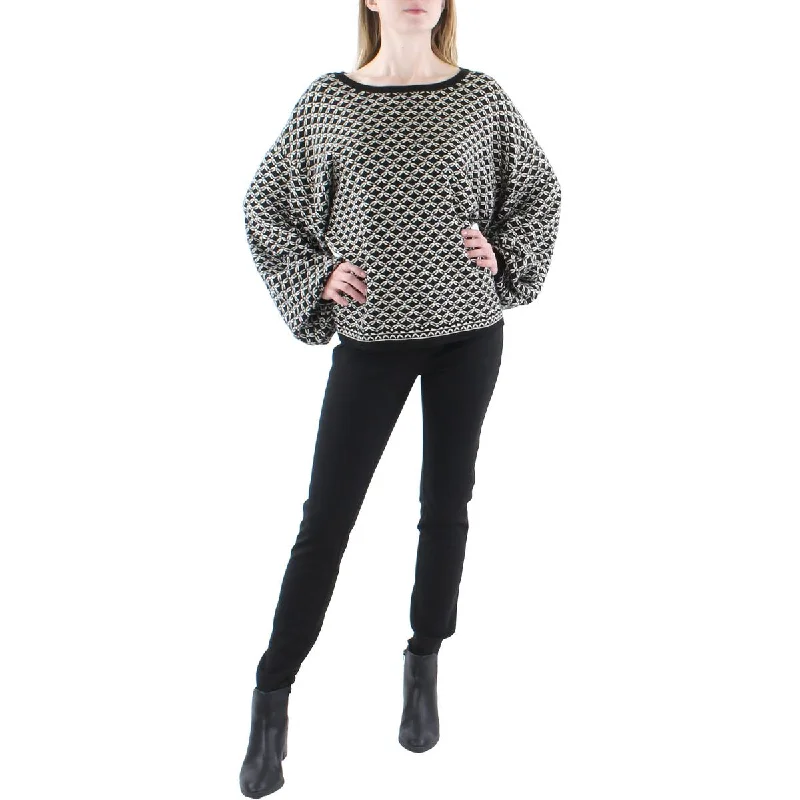 Celebrity Picks Max Studio Womens Geometric Bishop Sleeve Pullover Sweater