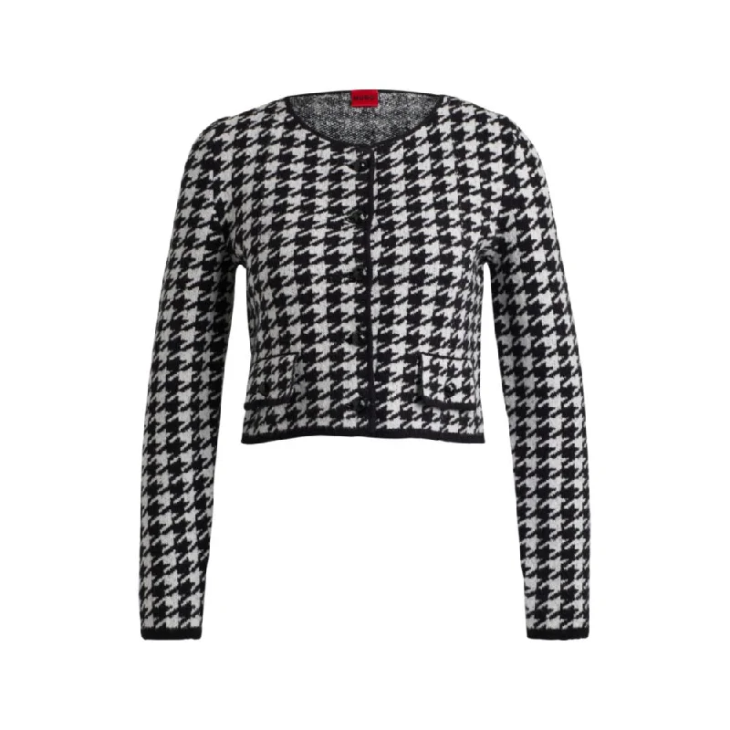 Exquisite Design Cropped cardigan in a houndstooth cotton blend