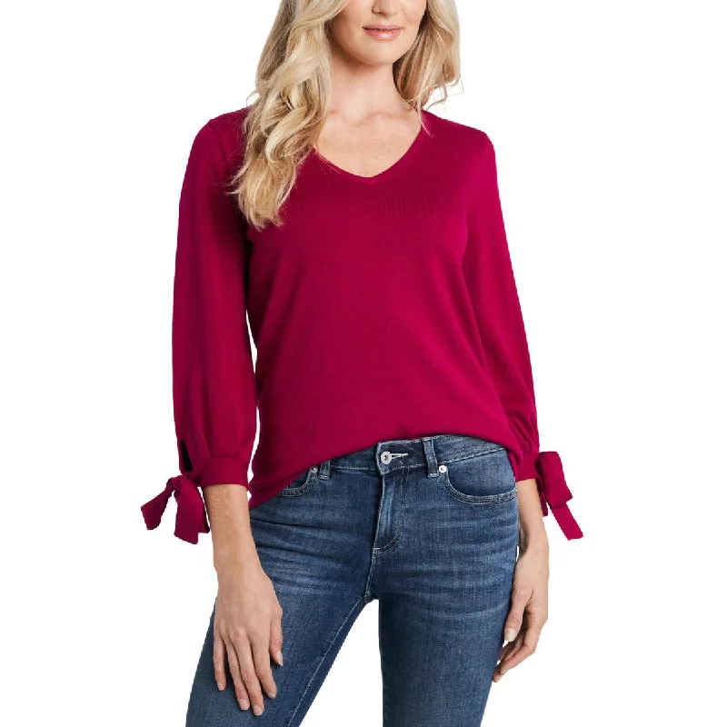 CeCe Womens Knit Tie Sleeve V-Neck Sweater