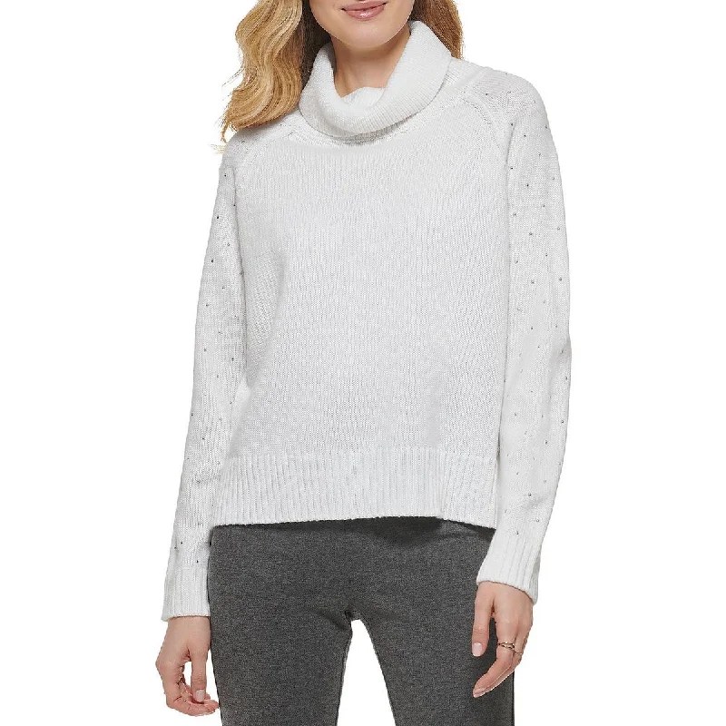 Casual Style DKNY Womens Knit Studded Turtleneck Sweater