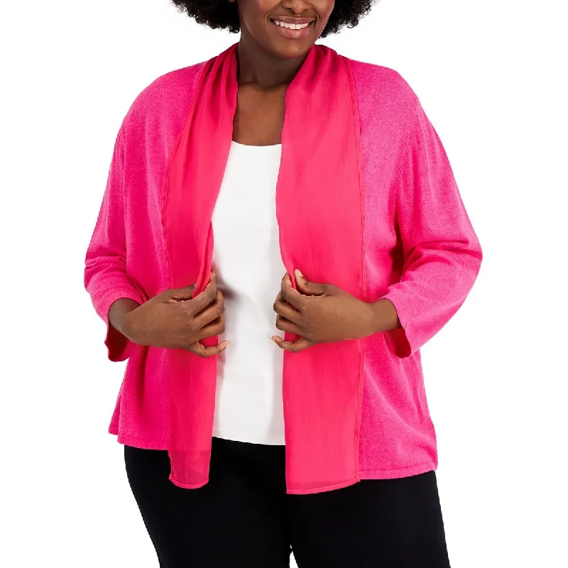 Relaxed Fashion Kasper Womens Plus Knit Open-Front Cardigan Sweater