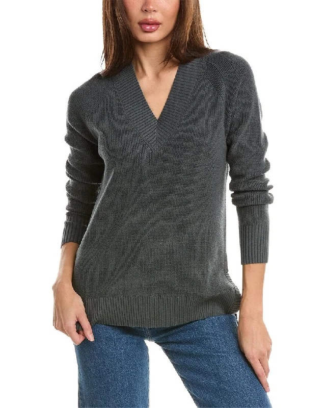 Relaxed Chic Forte Cashmere Thermal High-Low V-Neck Cashmere-Blend Sweater