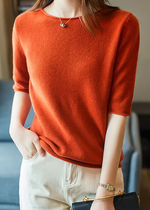 Timeless Outfits Fashion Orange O Neck Patchwork Cashmere Sweaters Half Sleeve