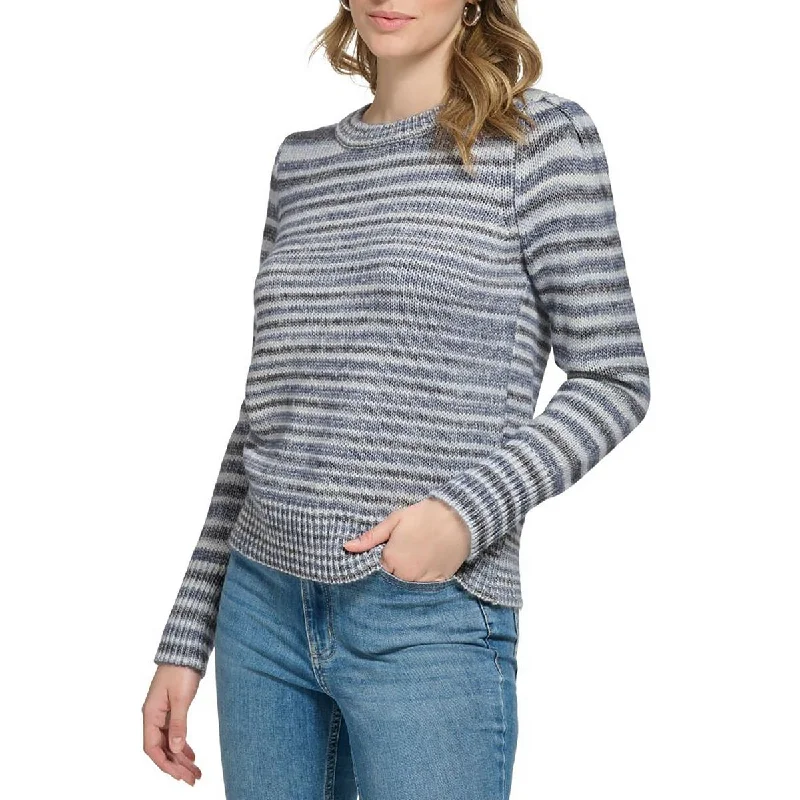 Urban Design Sense Calvin Klein Womens Striped Puff Shoulder Pullover Sweater