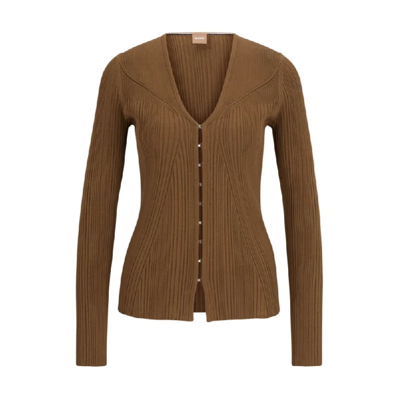 Light Fit Ribbed cardigan in stretch fabric with hook closures