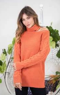 High-end Fashion Decision's Yours Cold Shoulder Sweater (Rust)