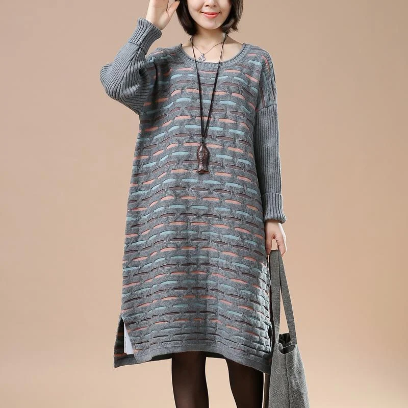Quality Tailoring Gray sweaters plus size knit winter dresses the lake