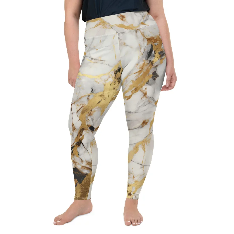 French Style White & Gold Marble Plus Size Leggings