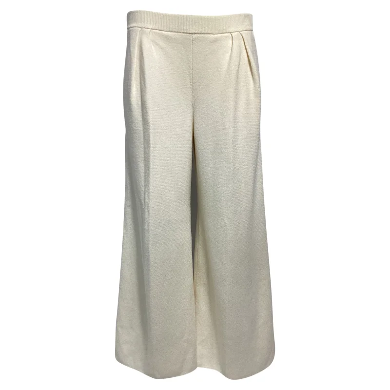 Exquisite Craftsmanship Max Mara Knitted Wide Leg Pants in Cream Wool