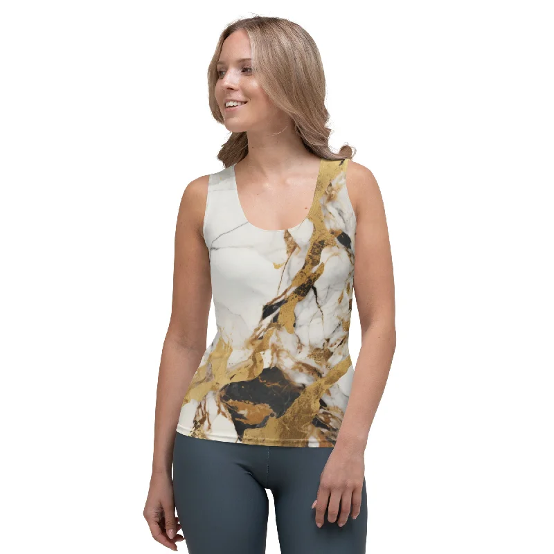 Advanced Customization White & Gold Marble Tank Top