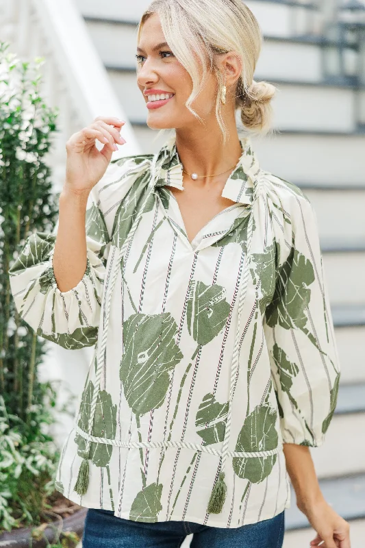 Comfortable Tops Love You Better Olive Green Floral Blouse