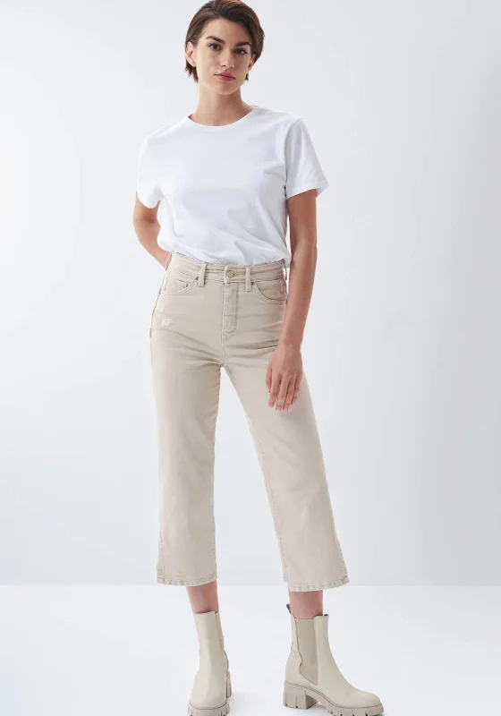 Luxury Classic Salsa Straight Cropped Push In Secret Glamour Jeans, Beige