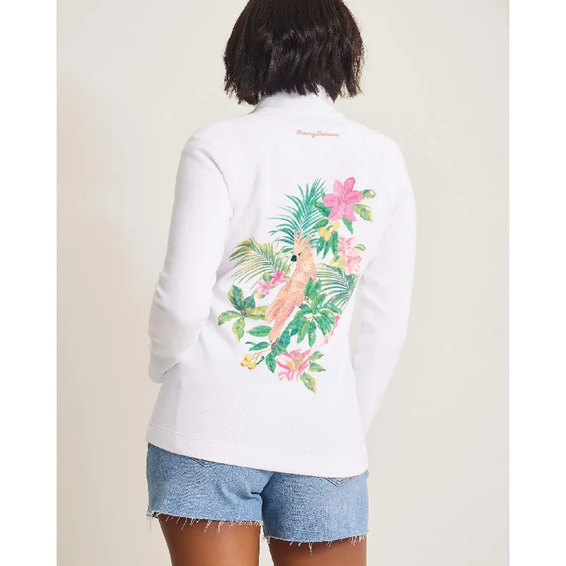 Cozy Fitting Tommy Bahama Women's Aruba Tropical Bliss Embroidered Full Zip Sweatshirt - White