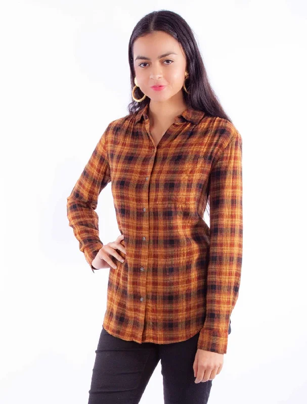 Chic Outfits Scully Womens Seersucker Plaid Autumn Rayon Blend L/S Blouse