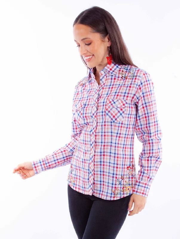 Elegant Dressing Scully Womens Yarn Dyed Check Red/White/Blue 100% Cotton L/S Blouse