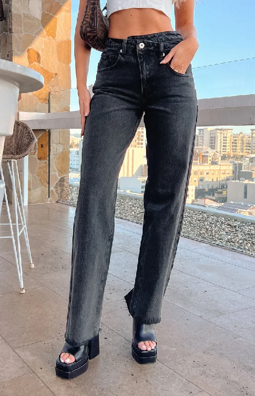 Youthful Style Kansis Washed Black Uneven Waist Jeans