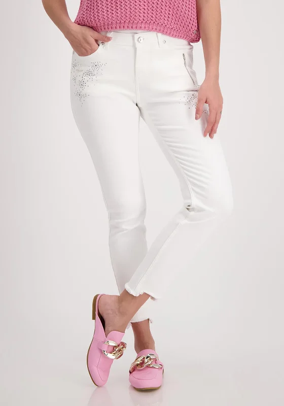 Quality Tailoring Monari Slim Leg Rhinestone Jeans, White