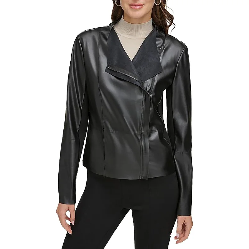Elegant Tailoring DKNY Womens Faux Leather Short Motorcycle Jacket