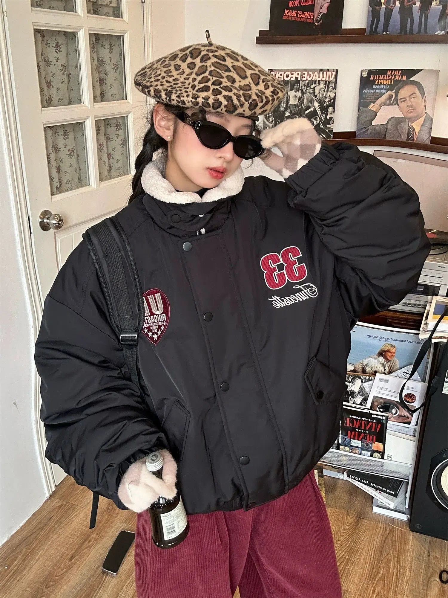 Designer Style Loose-fit Bomber Wool Jacket