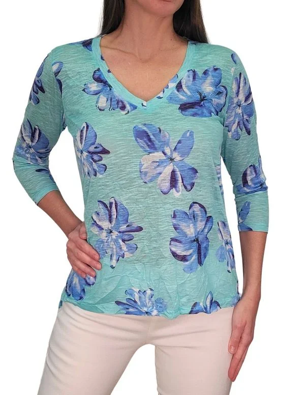 Light Layers David Cline 3/4 Sleeve V-Neck Split Hem Top - Mint