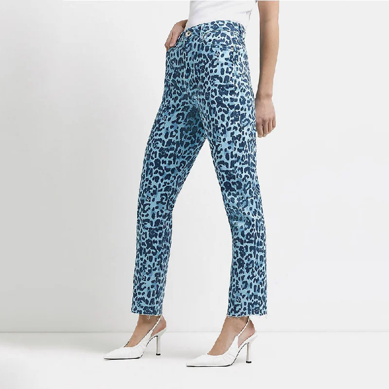 Minimal Comfort Women's Leopard Straight leg Jeans,Blue