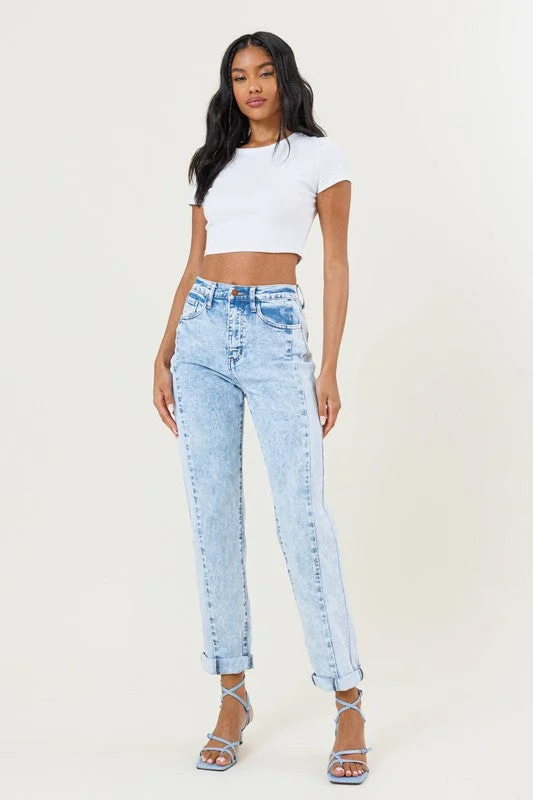 Celebrity Style High-Rise Color Block Boyfriend Jeans