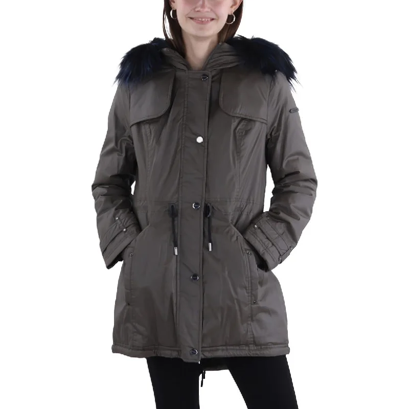 Unique Design Laundry by Shelli Segal Womens Faux Fur Trim Hooded Anorak Jacket