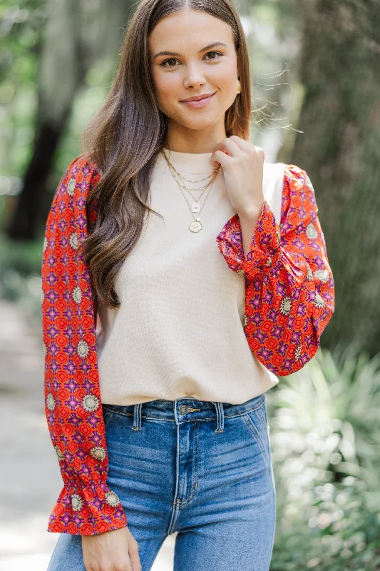 Casual Chic Outfits THML: Just Watch Cream White Abstract Sweater