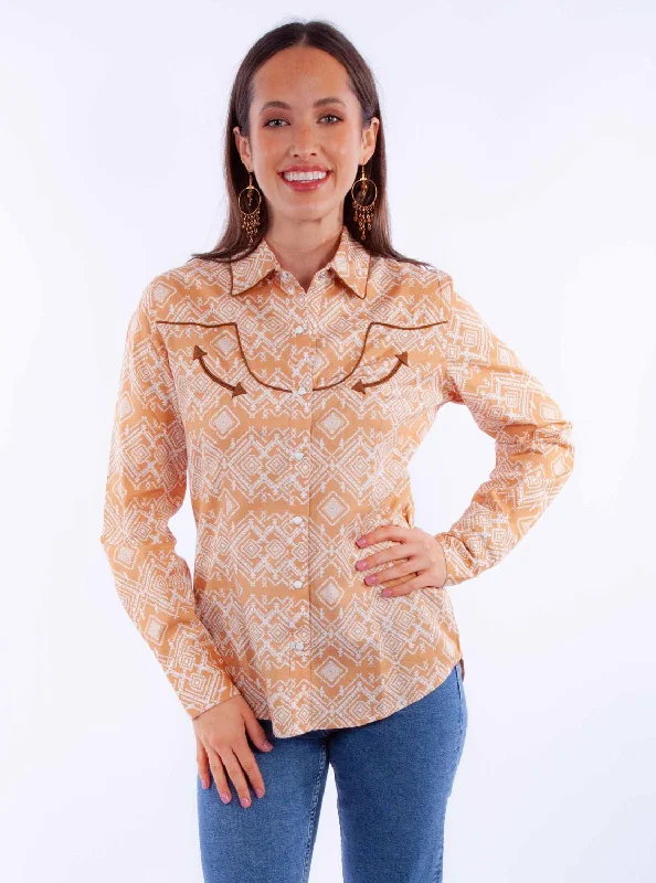 Versatile Casuals Scully Womens Western Geometric Ginger 100% Cotton L/S Shirt