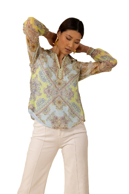 Casual Chic Wear Hale Bob Renata Long Sleeve Top - Turquoise