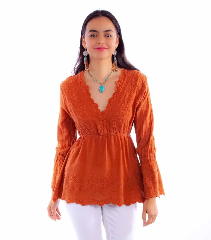 Casual Ease Scully Womens Elastic Empire Style Ginger 100% Cotton L/S Tunic