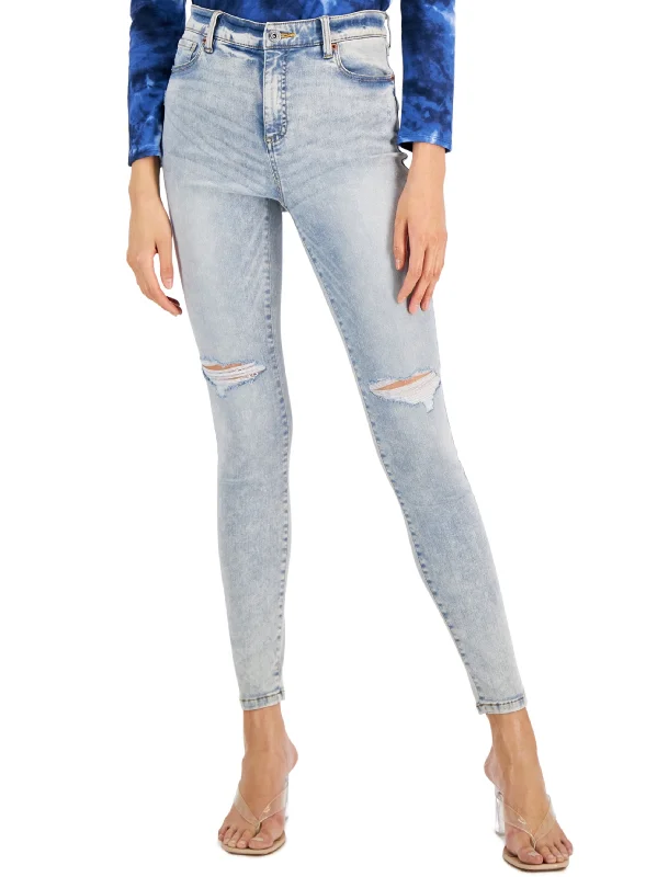 Advanced Design Women's High Rise Slim Ripped Denim Pant,Light Blue