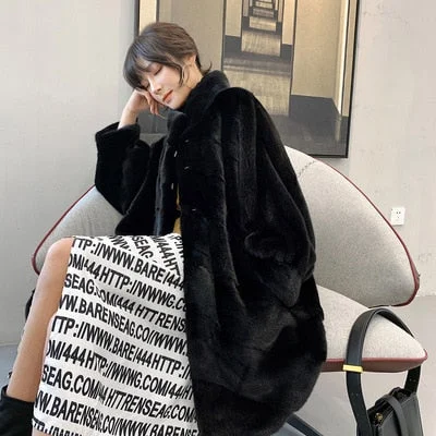 Knowledge And Elegance Women's Oversize Soft Import Genuine Mink Fur Winter Warm Jackets