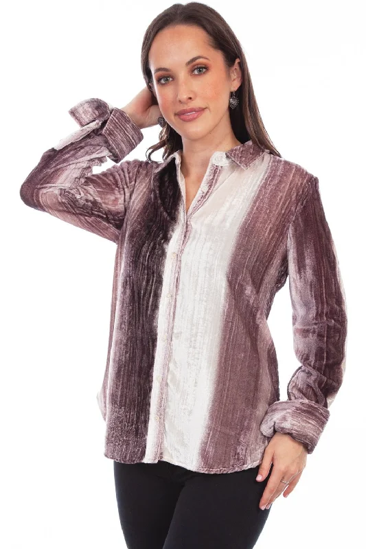 Elegant Wear Scully Womens Velvet Stripe Plum/White 75% Viscose/25% Nylon L/S Shirt