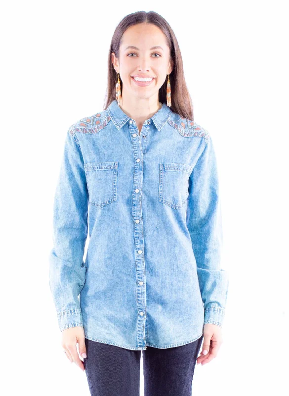 Breezy Comfort Scully Womens Acid Wash Blue 100% Cotton L/S Shirt