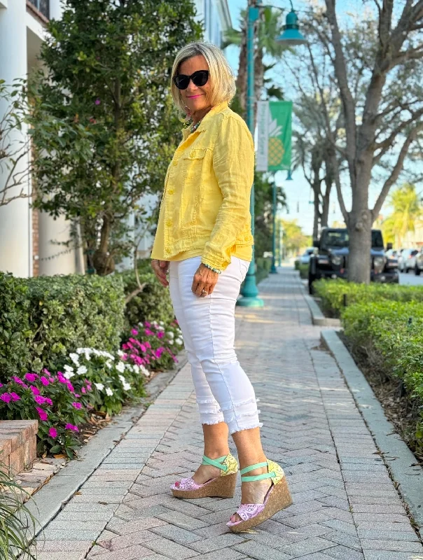 Breezy Style LULU-B WHITE FRINGE JEAN CAPRI
