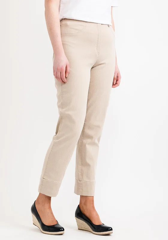 Fashion Touch Robell Bella 09 Ankle Grazer Denim Look Trousers, Beige
