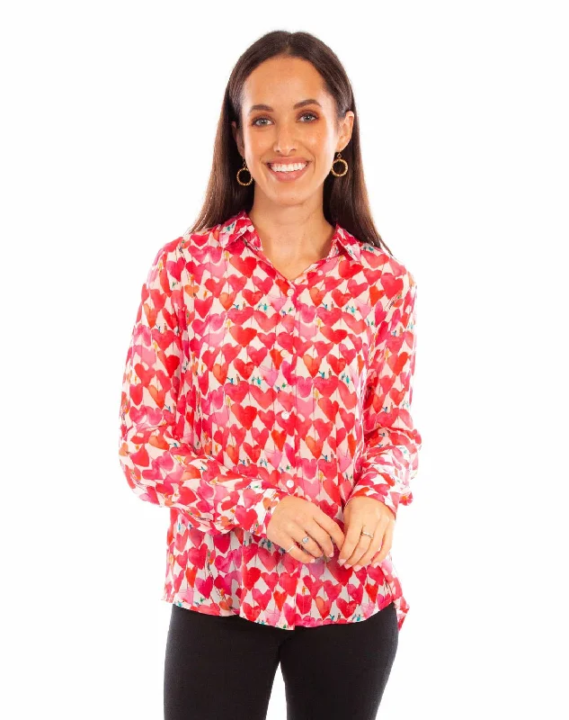 Soft Casuals Scully Womens Heart Print Pink Viscose L/S Blouse