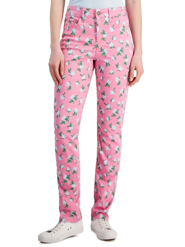 Personal Charm Women's Floral Printed Straight-Leg Jeans,Pink